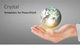  Presentation with earth planet globe - Slide set featuring globe-earth-in-human-hand background and a light gray colored foreground