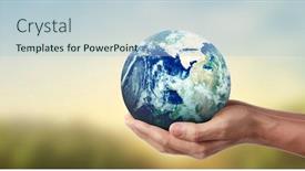  Presentation with hand holding earth - Cool new slide set with globe-earth-in-human-hand backdrop and a light blue colored foreground
