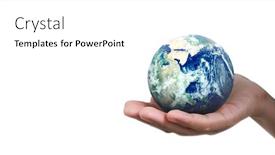  Presentation with hand holding earth - PPT layouts featuring globe-earth-in-human-hand background and a white colored foreground