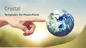  Presentation with hand holding earth - Theme having globe-earth-in-human-hand background and a light gray colored foreground