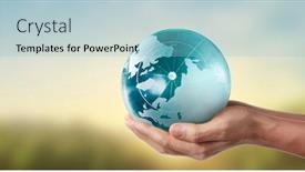  Presentation with hand holding earth - Audience pleasing slides consisting of globe-earth-in-human-hand backdrop and a light blue colored foreground
