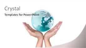  Presentation with hand holding earth - PPT layouts having globe-earth-in-human-hand background and a white colored foreground