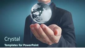  Presentation with earth planet globe - Beautiful presentation design featuring globe-earth-in-human-hand backdrop and a ocean colored foreground