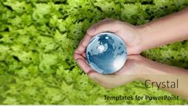  Presentation with hand holding earth - Audience pleasing presentation theme consisting of globe-earth-in-human-hand backdrop and a gold colored foreground