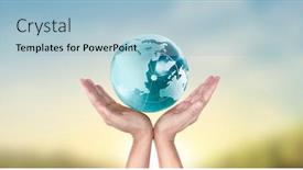  Presentation with earth planet globe - Slide set with globe-earth-in-human-hand background and a light blue colored foreground