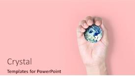  Presentation with earth planet globe - Amazing PPT theme having globe-earth-in-human-hand backdrop and a lemonade colored foreground