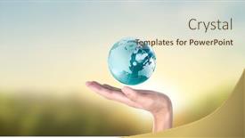  Presentation with earth planet globe - Presentation design featuring globe-earth-in-human-hand background and a sky blue colored foreground