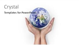  Presentation with hand holding earth - Presentation theme consisting of globe-earth-in-human-hand background and a white colored foreground