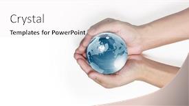 Presentation with earth planet globe - Colorful PPT theme enhanced with globe-earth-in-human-hand backdrop and a white colored foreground