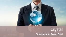  Presentation with earth planet globe - Slides having globe-earth-in-human-hand background and a gray colored foreground