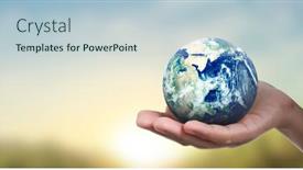  Presentation with hand holding earth - Audience pleasing presentation theme consisting of globe-earth-in-human-hand backdrop and a lemonade colored foreground