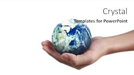  Presentation with hand holding earth - PPT theme with globe-earth-in-human-hand background and a white colored foreground
