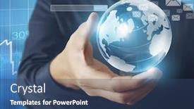  Presentation with earth planet globe - Cool new slide deck with globe-earth-in-human-hand backdrop and a ocean colored foreground