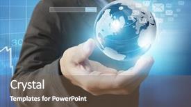  Presentation with earth planet globe - Colorful PPT theme enhanced with globe earth in human hand backdrop and a violet colored foreground