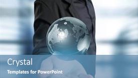  Presentation with earth planet globe - PPT theme featuring globe-earth-in-human-hand background and a teal colored foreground