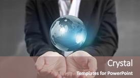  Presentation with hand holding earth - Slide deck consisting of globe earth in human hand background and a coral colored foreground