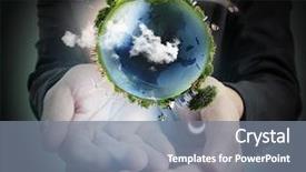  Presentation with green planet - Beautiful slide deck featuring globe earth in human hand backdrop and a gray colored foreground