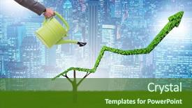  Presentation with investment - PPT theme consisting of globe economy - businessman in investment concept watering background and a forest green colored foreground