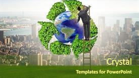  Presentation with green globe - Presentation consisting of globe green 3d - businessman in recycling ecological concept background and a tawny brown colored foreground