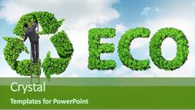  Presentation with green globe - Presentation theme with globe green 3d - businessman in recycling ecological concept background and a tawny brown colored foreground