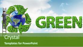  Presentation with recycling - Presentation theme with globe green 3d - businessman in recycling ecological concept background and a tawny brown colored foreground