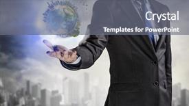  Presentation with green globe - PPT theme with globe green 3d - whole world in his hands background and a gray colored foreground