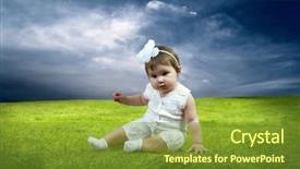 Presentation with baby sitting - Audience pleasing PPT theme consisting of globe happy face - happiness baby girl sitting backdrop and a tawny brown colored foreground