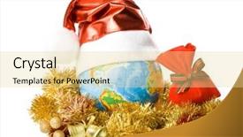  Presentation with graduation white cap - Beautiful presentation theme featuring globe in a christmas cap backdrop and a blonde colored foreground