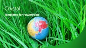  Presentation with green globe - Theme featuring globe-in-a-green-grass background and a forest green colored foreground
