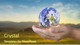  Presentation with hand saving - Beautiful presentation theme featuring globe-in-hand-earth-energy backdrop and a tawny brown colored foreground