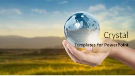  Presentation with hand saving - PPT theme having globe-in-hand-earth-energy background and a coral colored foreground