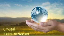  Presentation with hand saving - PPT theme featuring globe-in-hand-earth-energy background and a tawny brown colored foreground