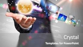  Presentation with digital technologies - Cool new slides with globe in hand media backdrop and a gray colored foreground