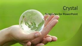  Presentation with people hold hand around globe - Cool new PPT layouts with globe in the hand backdrop and a yellow colored foreground