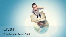  Presentation with red globe - Audience pleasing presentation design consisting of globe mind - cute schoolboy in red glasses backdrop and a light blue colored foreground