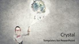  Presentation with red globe - Slide deck having globe mind - cute schoolboy in red glasses background and a light gray colored foreground