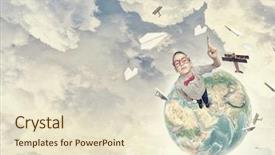  Presentation with red globe - Slide deck with globe mind - cute schoolboy in red glasses background and a  colored foreground