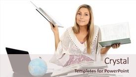  Presentation with mind - Beautiful PPT theme featuring globe mind - portrait of a pretty student backdrop and a lemonade colored foreground