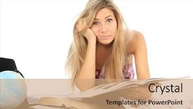  Presentation with mind - Colorful slide deck enhanced with globe mind - portrait of a pretty student backdrop and a coral colored foreground