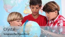  Presentation with geography - Cool new theme with globe mind - three kids learning geography backdrop and a  colored foreground