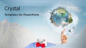  Presentation with mind - Theme featuring globe mind - whole world in his head background and a  colored foreground