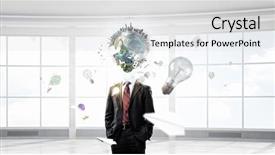  Presentation with mind - Beautiful PPT theme featuring globe mind - whole world in his head backdrop and a  colored foreground