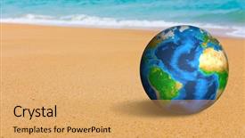 Presentation with elements - Slide deck with globe on the sea beach background and a yellow colored foreground