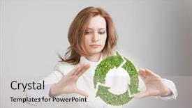  Presentation with recycle - Slide deck consisting of young woman holding green recycle background and a light gray colored foreground