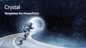  Presentation with spaceman - Beautiful PPT theme featuring globe road - running spaceman and galaxy mixed backdrop and a navy blue colored foreground