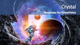  Presentation with spaceman - Presentation theme with globe road - running spaceman and galaxy mixed background and a ocean colored foreground