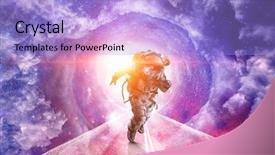  Presentation with galaxy - Colorful PPT layouts enhanced with globe road - running spaceman and galaxy mixed backdrop and a light blue colored foreground