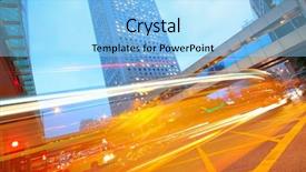  Presentation with traffic - Amazing PPT theme having globe road - traffic city dusk backdrop and a light blue colored foreground