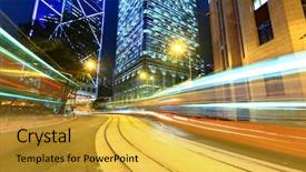  Presentation with park night city - Presentation design enhanced with globe road - traffic in city at night background and a gold colored foreground