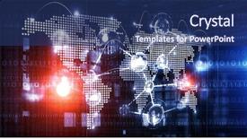  Presentation with business networking - Beautiful PPT theme featuring globe social media - global networking business backdrop and a ocean colored foreground